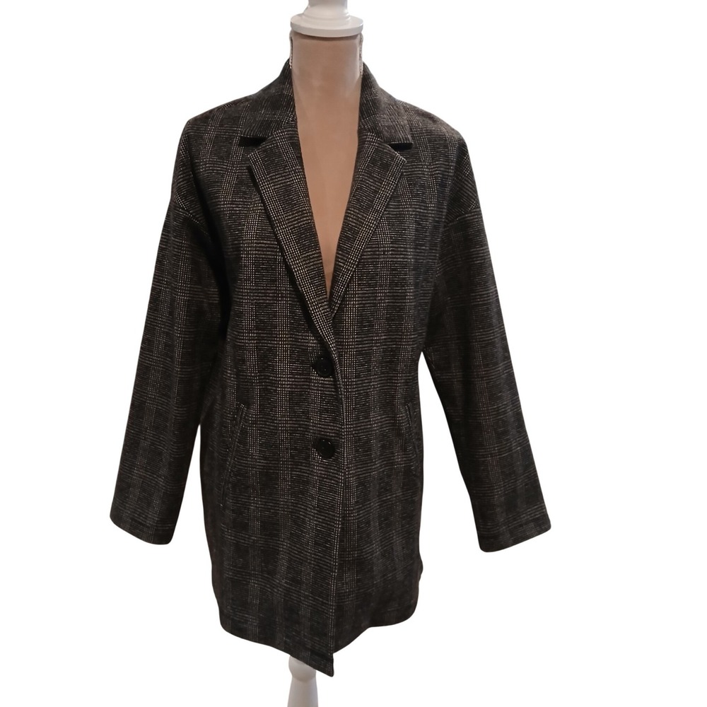 Madewell Glen Plaid Oversized Blazer Jacket Black White Knit Two Button Medium